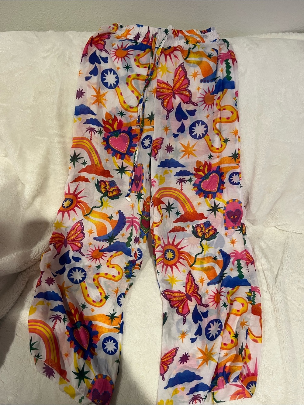 Women's White Rainbow & Floral Print Lounge Pants - Picture 5 of 7